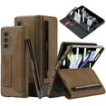 thumbnail image 1 of Compatible with Samsung Galaxy Z Fold 5 5G Case with S Pen Holder,Built-in Screen Protector Hinge Protection Shockproof Detachable Pen Holder Wallet Case for Samsung Galaxy Z Fold 5 Brown, 1 of 14