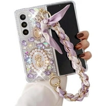 Compatible with Samsung Galaxy Z Fold 5 5G Glitter Bling Case, Cute Luxury 3D Crystal Queen Rhinestone Full Diamond with Silk Scarf Wristband Chain Women Girls Case Cover for Galaxy Z Fold 5