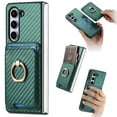thumbnail image 1 of Compatible for Samsung Galaxy Z Fold 5 Carbon Fiber Case with Card Slots Screen Protector, Business Shockproof Protection PC Wallet Cover Ring Holder Kickstand Case for Samsung Galaxy Z Fold 5, Green, 1 of 11