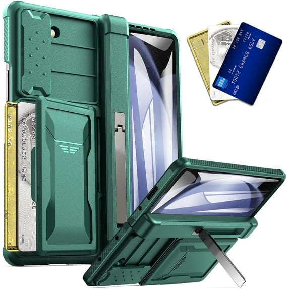 Compatible Samsung Galaxy Z Fold 5 Case with Card Holder & Camera Cover Hinge Protection,Wallet Samsung Z Fold 5 Case with Screen Protector for Galaxy Z Fold 5 Phone Case with Kickstand Green
