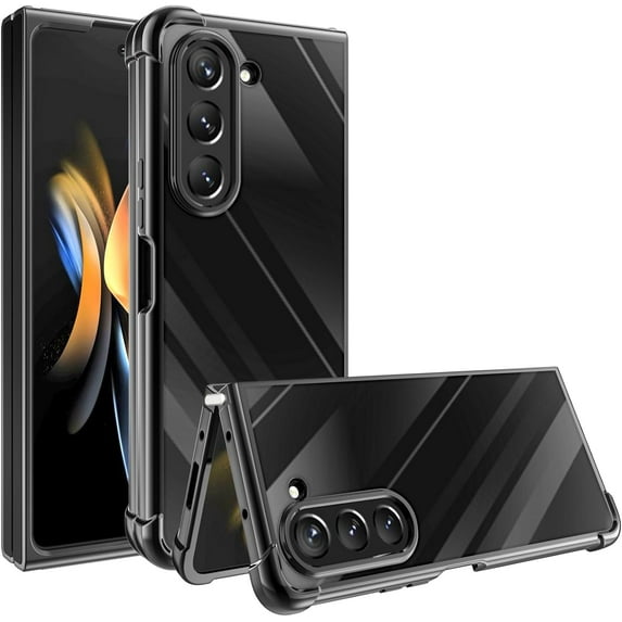 Compatible for Samsung Galaxy Z Fold 5 Case, Galaxy Z Fold 5 Clear Phone Case Cover with Four Corners Airbag Fall Prevention, Slim Thin Shockproof Protective Cases for Samsung Z Fold 5 (Black)
