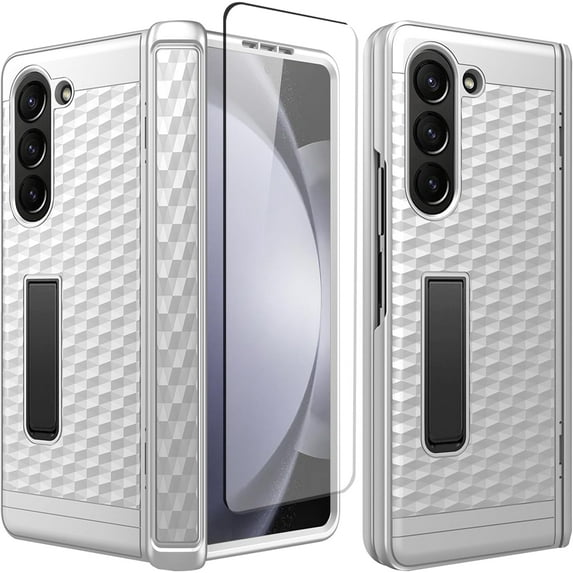 Compatible Samsung Galaxy Z Fold 5 Case with Hinge Protection & Kickstand,Screen Protector Case for Samsung Galaxy Z Fold 5 3D Case,Samsung Z Fold 5 5g Case Galaxy Fold 5 Phone Case Silver