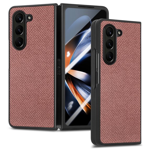 Compatible with Samsung Galaxy Z Fold 5 Case, Luxury Hinge Protection + Steel Screen Cover Drop-Resistance Ultra Slim Bumper Frame Folding Case for Samsung Galaxy Z Fold 5 5G, Brown