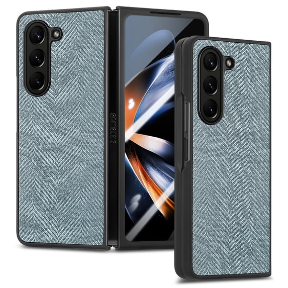 Compatible with Samsung Galaxy Z Fold 5 Case, Luxury Hinge Protection + Steel Screen Cover Drop-Resistance Ultra Slim Bumper Frame Folding Case for Samsung Galaxy Z Fold 5 5G, Cyan