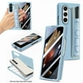 thumbnail image 1 of Compatible with Samsung Galaxy Z Fold 5 Case with S Pen Holder & PU Leather Wristband, Full Body Protective Hard PC Lightweight Slim Case Cover for Samsung Galaxy Z Fold 5 2023, Skyblue, 1 of 10