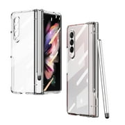 Compatible for Samsung Galaxy Z Fold 5 Case with S Pen, S Pen Holder + Screen Cover + Luxury Plating All-Inclusive Anti-Drop Hinge Protection Clear Cover Case for Galaxy Z Fold 5 5G, Clear