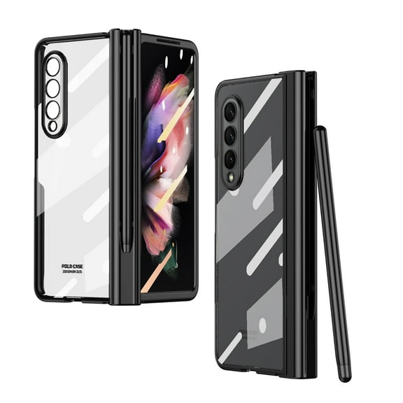 Compatible for Samsung Galaxy Z Fold 5 Case with S Pen, S Pen Holder + Screen Cover + Luxury Plating All-Inclusive Anti-Drop Hinge Protection Clear Cover Case for Galaxy Z Fold 5 5G, Black