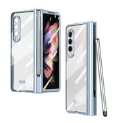 Compatible for Samsung Galaxy Z Fold 5 Case with S Pen, S Pen Holder + Screen Cover + Luxury Plating All-Inclusive Anti-Drop Hinge Protection Clear Cover Case for Galaxy Z Fold 5 5G, Blue