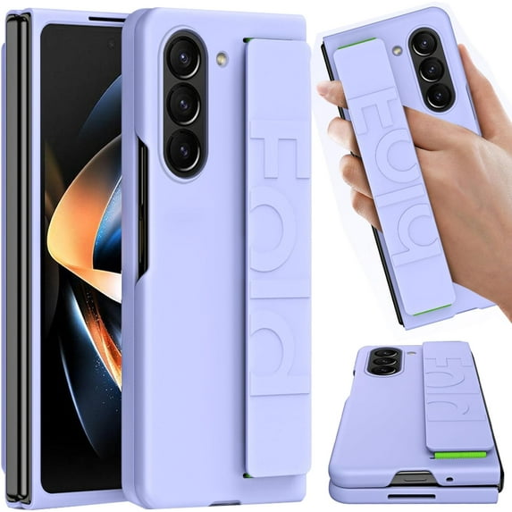 Compatible Samsung Galaxy Z Fold 5 Case Strap Purple,Full Protective Hard PC Bumper Lightweight Case Cover for Samsung Z Fold 5 Phone Case with Strap,Samsung Galaxy Z Fold 5 Thin Case for Women