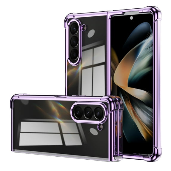Compatible for Samsung Galaxy Z Fold 5 Case, Transparent Back with Plating Hard PC, Anti-Scratch Shockproof Protection, Silky Folding Bumper Cover Case for Galaxy Z Fold 5 5G 2023, Purple