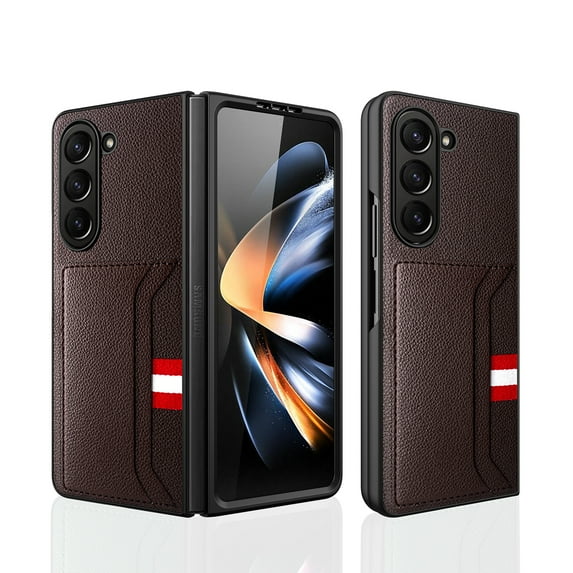 Compatible with Samsung Galaxy Z Fold 5 Case Wallet with Card Slots PU Leather + PC Case Slim Shockproof Protective with Screen Protector Full Body Protection Cover for Galaxy Z Fold 5 5G - Brown