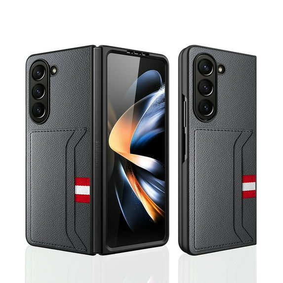 Compatible with Samsung Galaxy Z Fold 5 Case Wallet with Card Slots PU Leather + PC Case Slim Shockproof Protective with Screen Protector Full Body Protection Cover for Galaxy Z Fold 5 5G - Gray