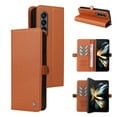 thumbnail image 1 of Compatible With Samsung Galaxy Z Fold 5 Phone Case Synthetic Leather Snapper Blocking Card Pockets Kickstand Shockproof Anti-Fingerprint Lightweight Luxury Phone Cover,Brown, 1 of 12