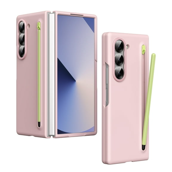 Compatible with Samsung Galaxy Z Fold 5 Phone Case,With Stylus&Pen Holder,Built-in Screen Protector,Ultra Slim Durable Shockproof Anti-fall Protective Rugged Phone Case,Pink