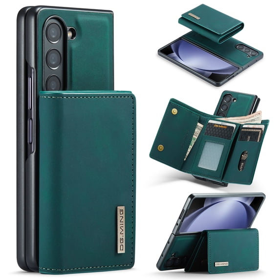 Compatible with Samsung Galaxy Z Fold 5 Removable 2 in 1 Wallet Case,Retro Premium PU Leather Cell Phone Back Cover Magnetic Detachable Trifold Wallet Credit Card Cash Holder Kickstand Case,Green