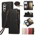 thumbnail image 1 of Compatible with Samsung Galaxy Z Fold 5 Wallet Case and Wrist Strap Protector PU Leather Flip Credit Card Holder Purse Stand Cell Accessories Shockproof Phone Cover for Women Men,Black, 1 of 10