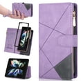 thumbnail image 1 of Compatible for Samsung Galaxy Z Fold 5 Zipper Wallet Case with [Credit Card Slots] [Zipper Pocket] Kickstand, Premium PU Leather Flip Cover with [Magnetic Clasp] Shockproof Case, Purple, 1 of 5