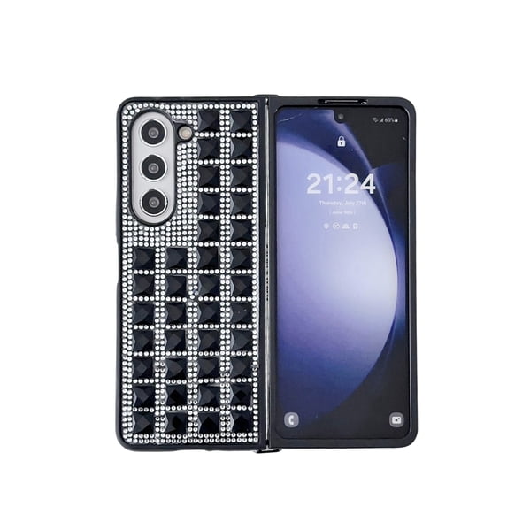 Compatible for Samsung Galaxy Z Fold 6 Bling Case, Crystal Glitter Diamond Protection Sparkle Rhinestone Anti-Scratch Shockproof Phone Cover Case for Samsung Galaxy Z Fold 6, Black