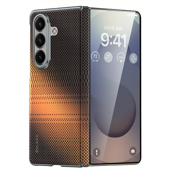 Compatible with Samsung Galaxy Z Fold 6 Carbon Fiber Texture Case, Ultra Slim PC Hinge Protection Cover Shockproof Protective Magnetic Phone Case Compatible with Samsung Galaxy Z Fold 6, Orange