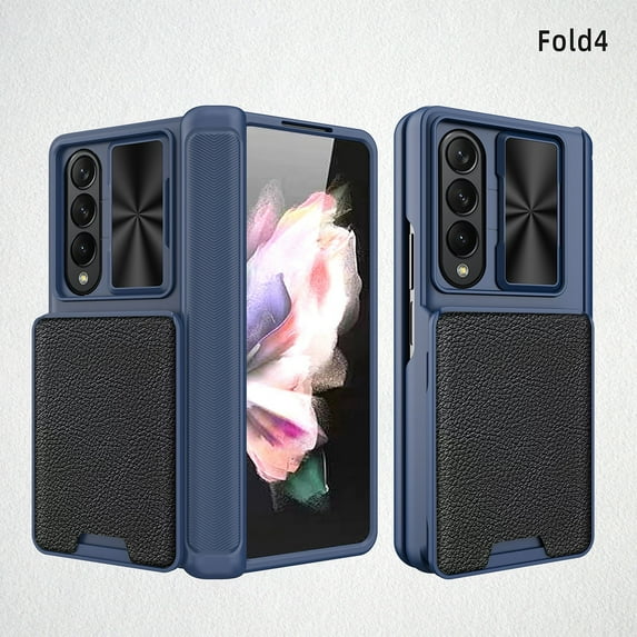 Compatible with Samsung Galaxy Z Fold 6 Case with Detachable Card Holder, for Samsung Galaxy Z Fold 6 Wallet Case with Camera Lens Slide Cover, Magnetic Car Mount, Heavy Duty Shockproof Case, Blue