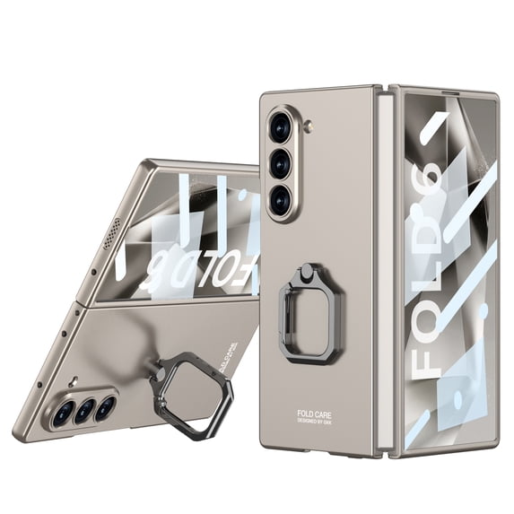 Compatible for Samsung Galaxy Z Fold 6 Case with Finger Ring Holder, Ultra-Thin Slim Shockproof Scratch Resistent Kickstand Ring Buckle Cover Case for Samsung Galaxy Z Fold 6, Titaniumgray