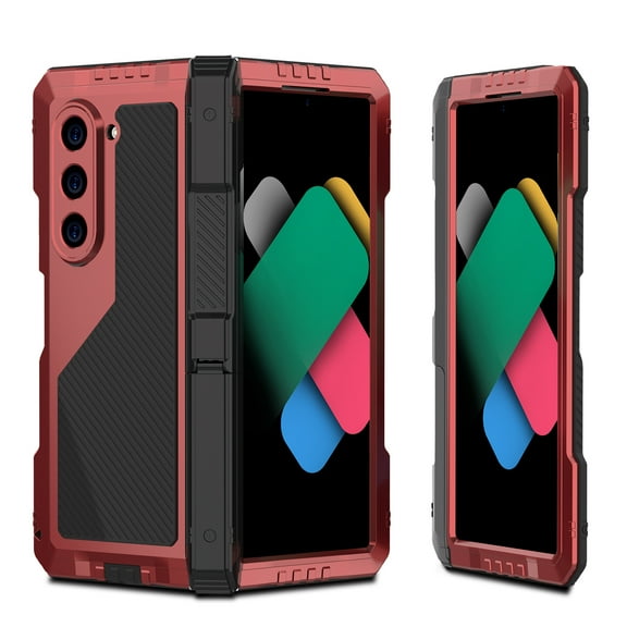 Compatible with Samsung Galaxy Z Fold 6 Case with Metal Bumper Premium Rugged Heavy Duty Shockproof Protective, S Pen Holder, Hinge Protection, Screen Protector, Stand Cover, Red