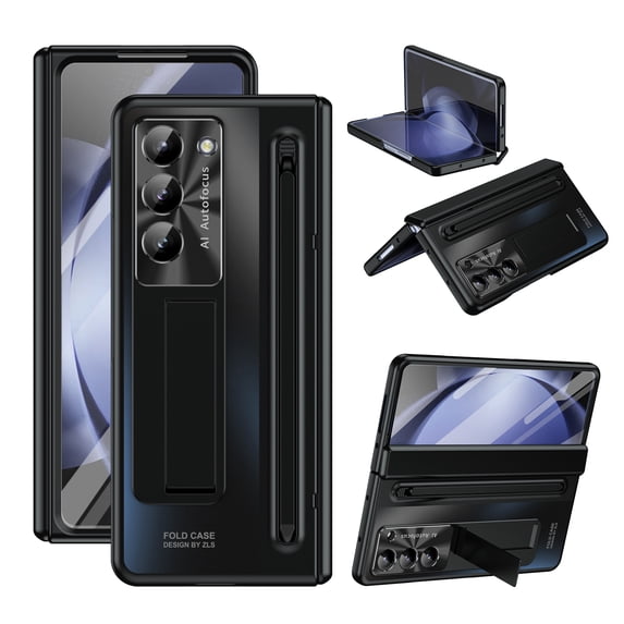 Compatible with Samsung Galaxy Z Fold 6 Case with S Pen & S Pen Holder & Kickstand, 2 in 1 Clear Protective Screen Protector Phone Case for Galaxy Z Fold 6 Case with Hinge Protection, Black