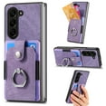 thumbnail image 1 of Compatible with Samsung Galaxy Z Fold 6 Case Wallet with Card Holder, 360°Rotation Finger Ring Holder Kickstand Protective Premium PU Leather Back Flip Magnetic Clasp Shockproof Cover,Purple, 1 of 7