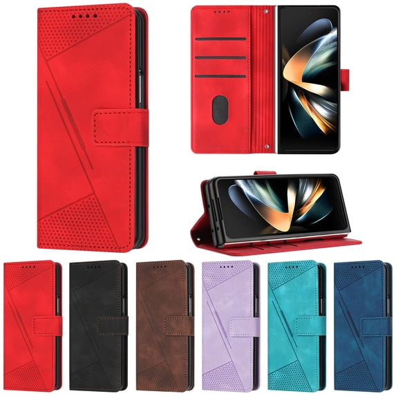 Compatible with Samsung Galaxy Z Fold 6 Flip Phone Case,With Card Slots,PU Leather Flip Folio Fold Kickstand,Magnetic Closure,Anti-Scratch Shockproof Anti-fall Durable Wallet Phone Case,Red
