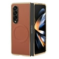 thumbnail image 1 of Compatible With Samsung Galaxy Z Fold 6 Phone Case,Luxurious Electroplated Frame Design,PU Leather Ultra Slim Shockproof Rugged Anti-fall Magnetic Hard PC Phone Case Cover,Brown, 1 of 5