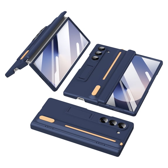 Compatible with Samsung Galaxy Z Fold 6 Phone Case,With Retractable Kickstand, S Pen Holder, Hinge Protection, and Screen Protector(Tempered Film),Shockproof Rugged Cover With Stylus,Royalblue