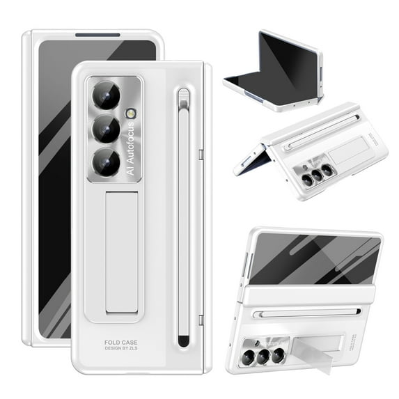 Compatible with Samsung Galaxy Z Fold 7 Case with Pen & Pen Holder & Kickstand, 2 in 1 Clear Protective Screen Protector Phone Case for Galaxy Z Fold 7 Case with Hinge Protection, White