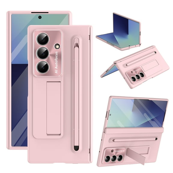 Compatible with Samsung Galaxy Z Fold 7 Phone Case,Built-in Screen Protector,With Stylus,Contractile Kickstand,Hinge Protector,Shockproof Thin Fit Rugged Durable Phone Case,Pink