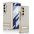 thumbnail image 1 of Compatible with Samsung Galaxy Z Fold 7 Phone Case,Built-in Tempered Glass Screen Protector,Invisible Kickstand,Magnetic Hinge Protection,PU Leather Shockproof Electroplated Phone Case,Titaniumgray, 1 of 9