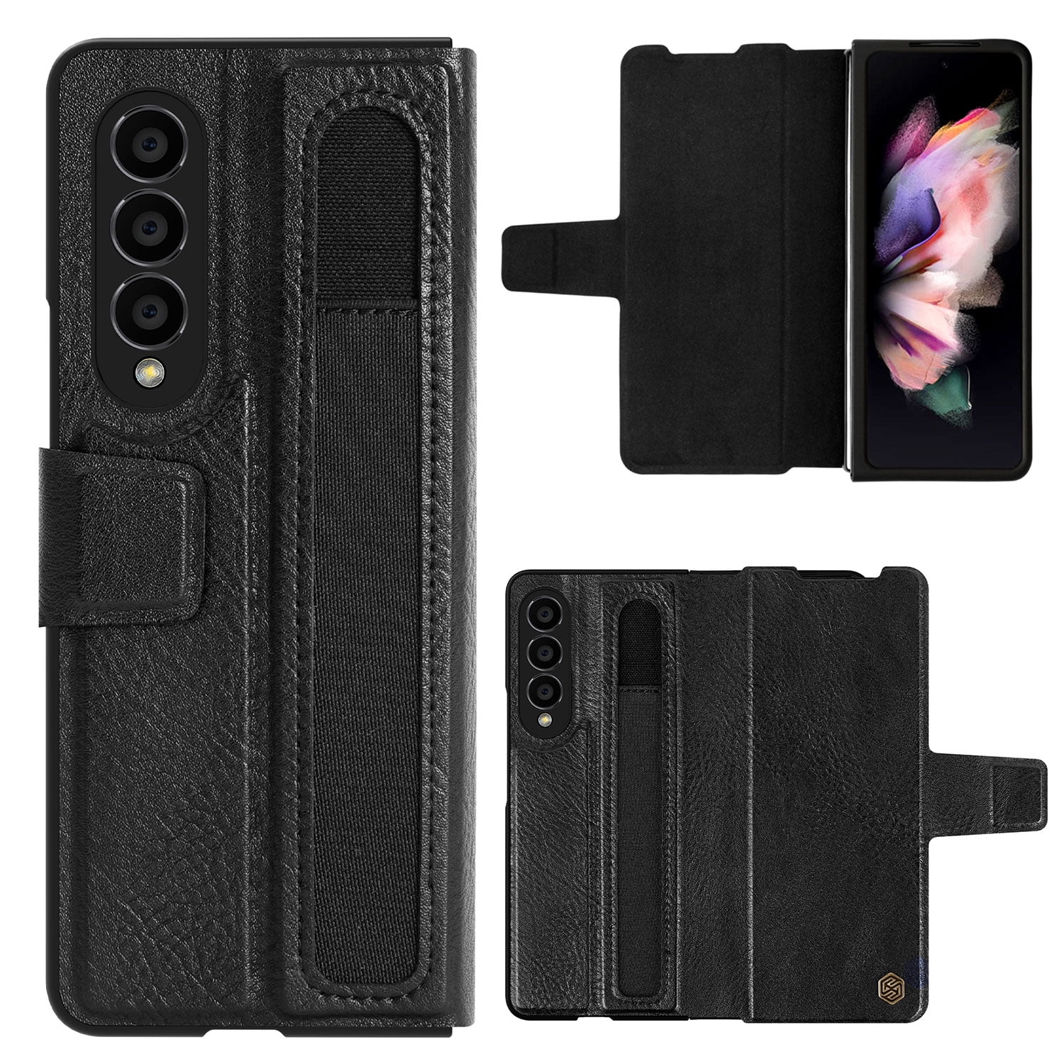 Compatible with Samsung Galaxy Z Fold4 Wallet Case with S Pen Holder, Premium PU Leather Flip Folio, Card Slots, RFID Blocking, Kickstand, Phone Cover for Galaxy Z Fold 4, Black