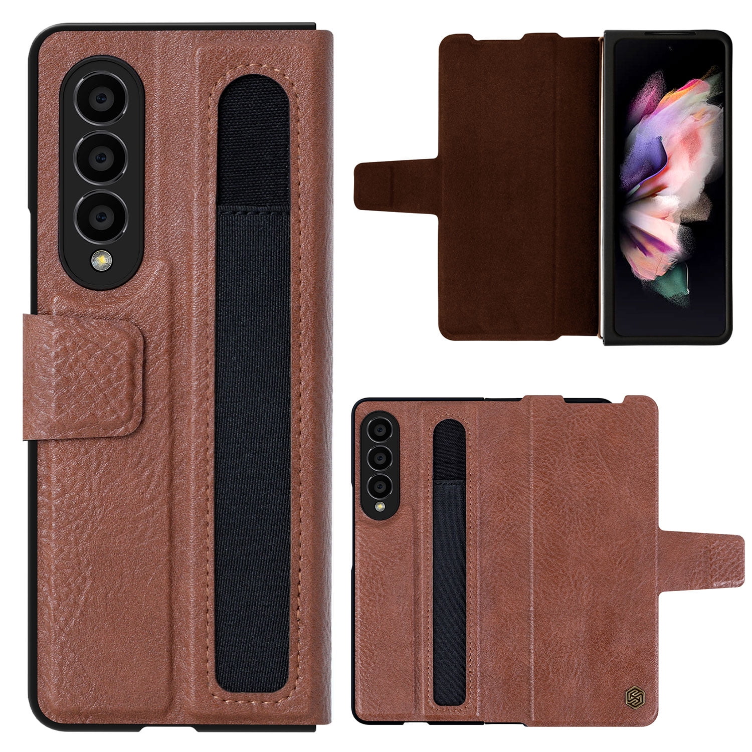 Compatible with Samsung Galaxy Z Fold4 Wallet Case with S Pen Holder, Premium PU Leather Flip Folio, Card Slots, RFID Blocking, Kickstand, Phone Cover for Galaxy Z Fold 4, Brown