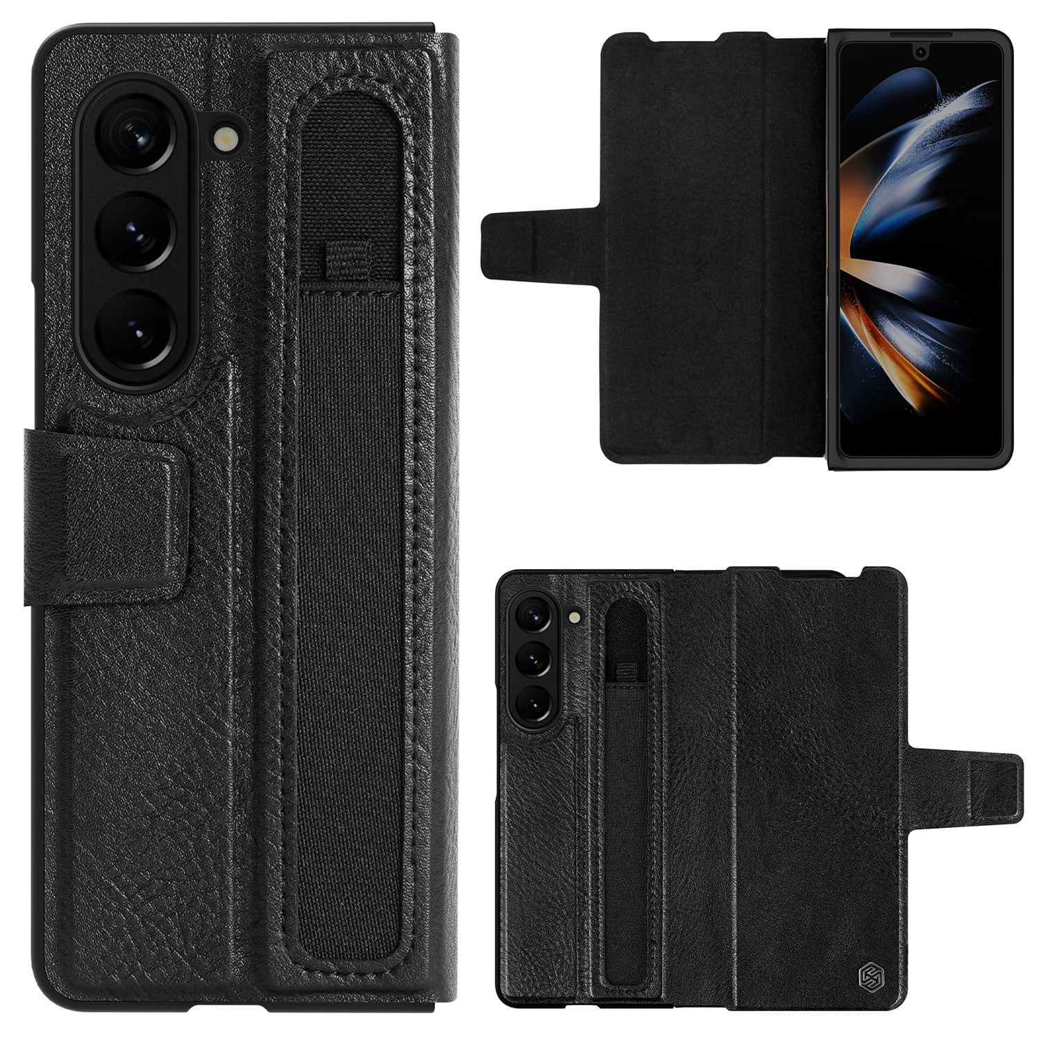 Compatible with Samsung Galaxy Z Fold5 Wallet Case with S Pen Holder, Premium PU Leather Flip Folio, Card Slots, RFID Blocking, Kickstand, Phone Cover for Galaxy Z Fold 5, Black