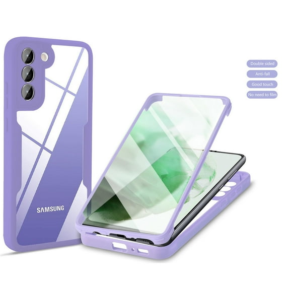 Compatible with Samsung S22 Case Clear with Built-in Screen Protector Camera Lens Protection,Transparent Rugged TPU Silicone Full Body Phone Case for Samsung Galaxy S22, Purple
