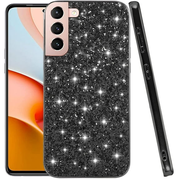 Compatible with Samsung S22 Plus Case Glitter Shockproof, for Samsung Galaxy S22 Plus Phone Case Bling Sparkly Soft TPU and PC Silicone Shiny Girl Women Thin Protective Cover (Black)