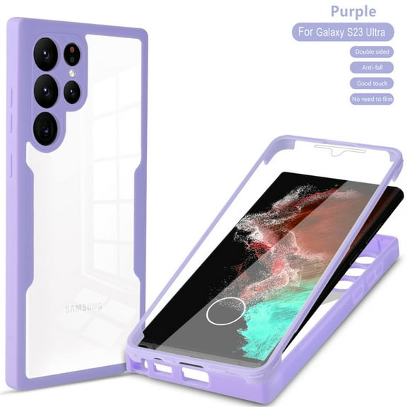 Compatible with Samsung S23 Ultra Case Clear with Built-in Screen Protector Camera Lens Protection,Transparent Rugged TPU Silicone Full Body Phone Case for Samsung Galaxy S23 Ultra, Purple