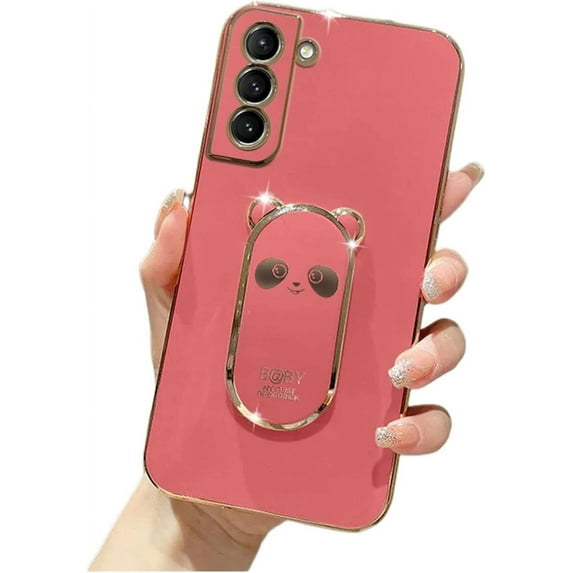 Compatible with Samsung S23 Ultra Cute 6D Panda Stand Phone Case TPU Thin Shockproof Case for Samsung Galaxy S22 Ultra S10 S23 Plus S20 S21 FE 5G Back Cover(Red,Samsung S22)