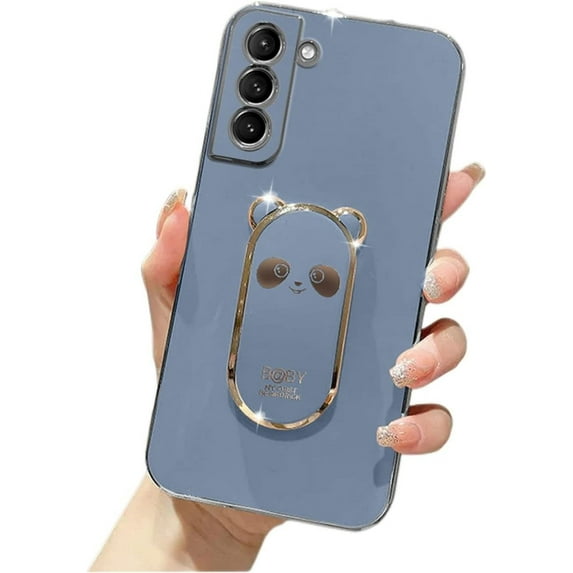 Compatible with Samsung S23 Ultra Cute 6D Panda Stand Phone Case TPU Thin Shockproof Case for Samsung Galaxy S22 Ultra S10 S23 Plus S20 S21 FE 5G Back Cover(Blue,Samsung S22)