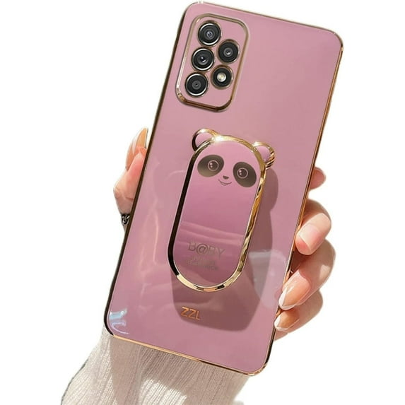 Compatible with Samsung S23 Ultra Cute 6D Panda Stand Phone Case TPU Thin Shockproof Case for Samsung Galaxy S22 Ultra S10 S23 Plus S20 S21 FE 5G Back Cover(Purple,Samsung S22 Plus)