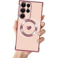 thumbnail image 1 of Compatible with Samsung S23 Ultra Magnetic Case for Women Girls,Light Luxury Cute Love Heart MagSafe Plating Electroplated Bling Case Raised Full Camera Lens Protection Phone Case-Pink, 1 of 13
