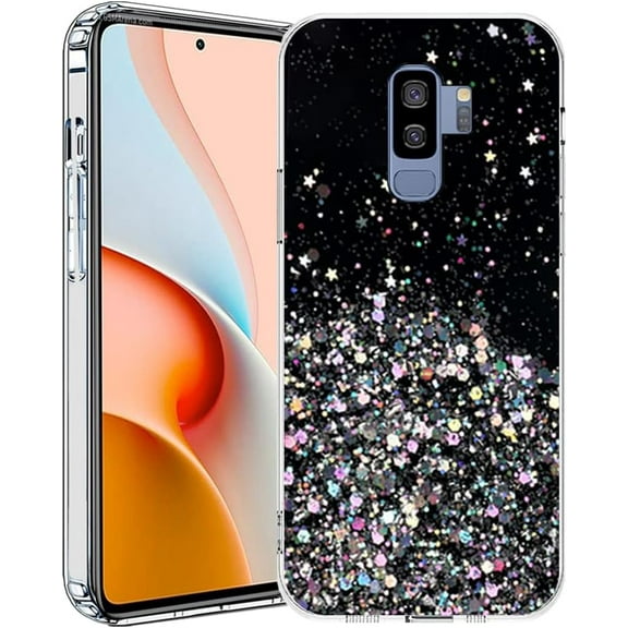 Compatible with Samsung S9 Plus Case Glitter Clear Green,Phone Samsung Galaxy S9 Plus Case Silicone Transparent Soft TPU Women Girls Shockproof Protective Slim Cover (Black)