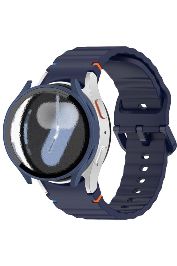 Compatible with Samsung Watch 7 6 5 4 Watch Band 40mm with Screen Protector, 20mm Soft Silicone Sport Strap for Women Men, Midnight Blue - 40mm