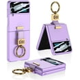 thumbnail image 1 of Compatible Samsung Z Flip 4 Case with Ring Stand, Ultra-Thin Cover Built-in Camera Lens Screen Protector Shockproof Phone Case for Samsung Galaxy Z Flip 4 Case, Purple, 1 of 14