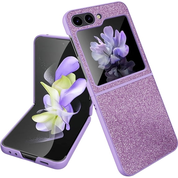 Compatible Sparkly Case for Samsung Galaxy Z Flip 5 5G Case with Screen Protector,Bling Rhinestone Diamond Phone Case Samsung Z Flip 5,Slim Case for Samsung Galaxy Flip 5 Case Women Girls Purple