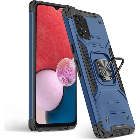 Compatible with Sumsang A14 5G 5g Case Cell Phone Ultra Slim Thin with Ring 360°Finger Stand Metal Electroplated Soft TPU Frame Full Body Shock-Absorption Bumper Hard Back Mobile Cover-Blue