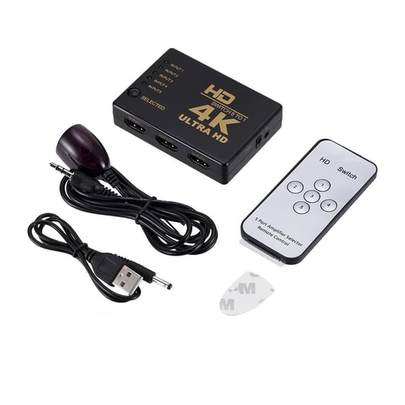 Compatible Switcher 1x5 Port 5 Input in to 1 Switch Selector Splitter Hub with IR Remote 3D